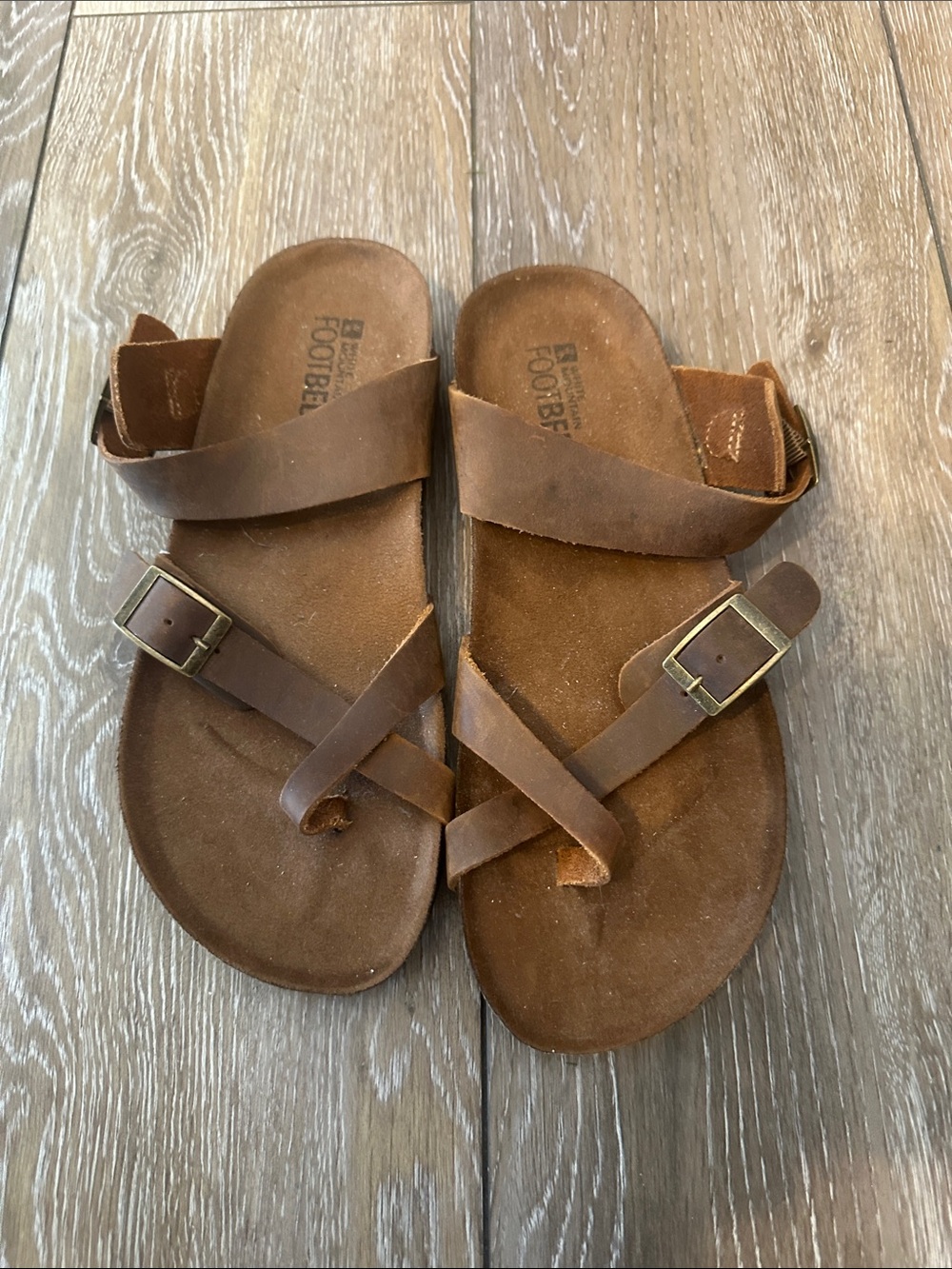 White Mountain Brown brushed leather uppers  Strappy Buckle Sandals